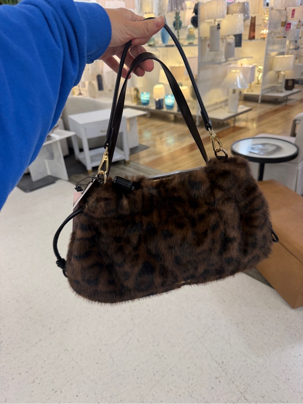 BCBGeneration Leopard Faux-Fur Shoulder Bag in Brown and Black